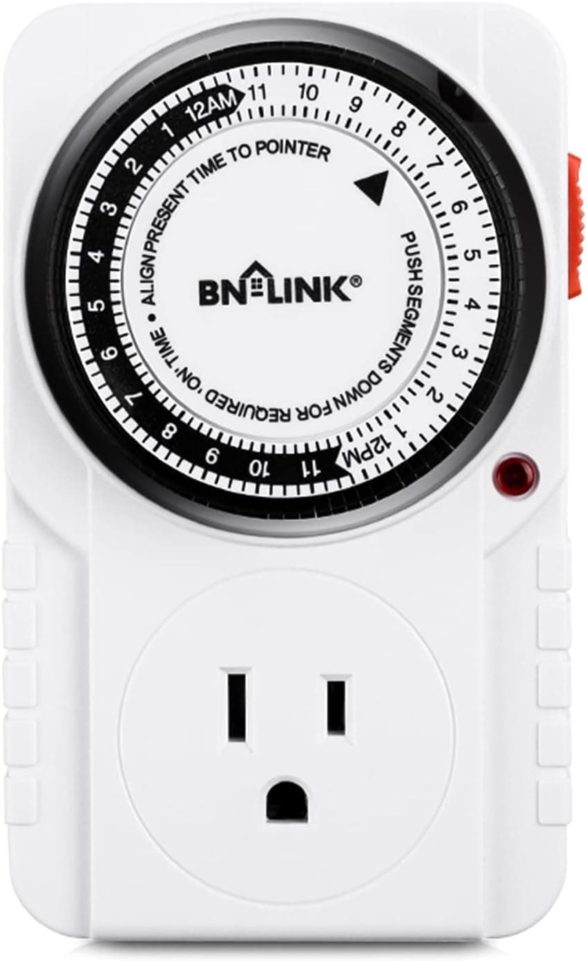 BN-LINK 24 Hour Plug-in Mechanical Timer Grounded for Aquarium/Grow Light/Hydroponics, 1875W, 15A