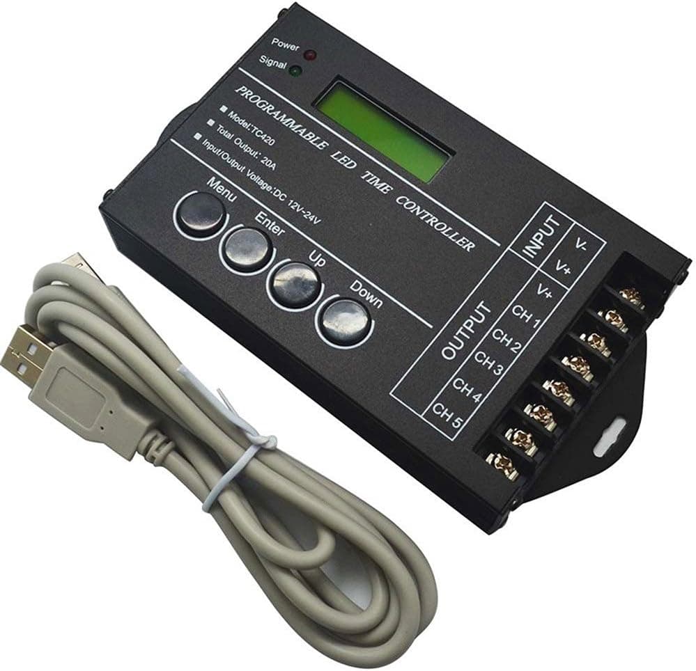 TC420 12V/24V Programmable Timer Dimmer Controller for LED Strip Aquarium Plant Lights