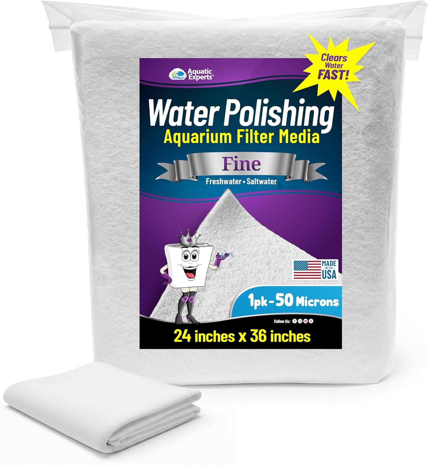 Aquatic Experts Aquarium Polishing Filter Pad Filter Floss (50 Micron, 24x36)