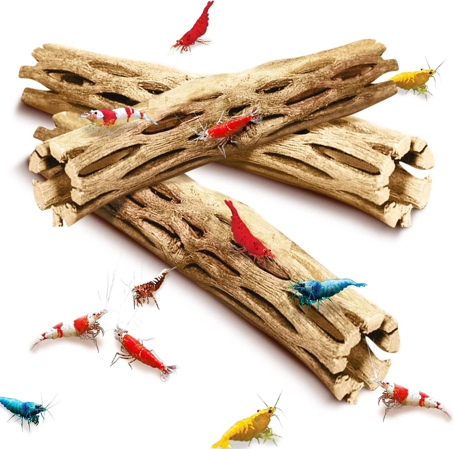 SunGrow Cholla Wood, 6" Climbing Logs, Shrimp Driftwood, 3 Pack