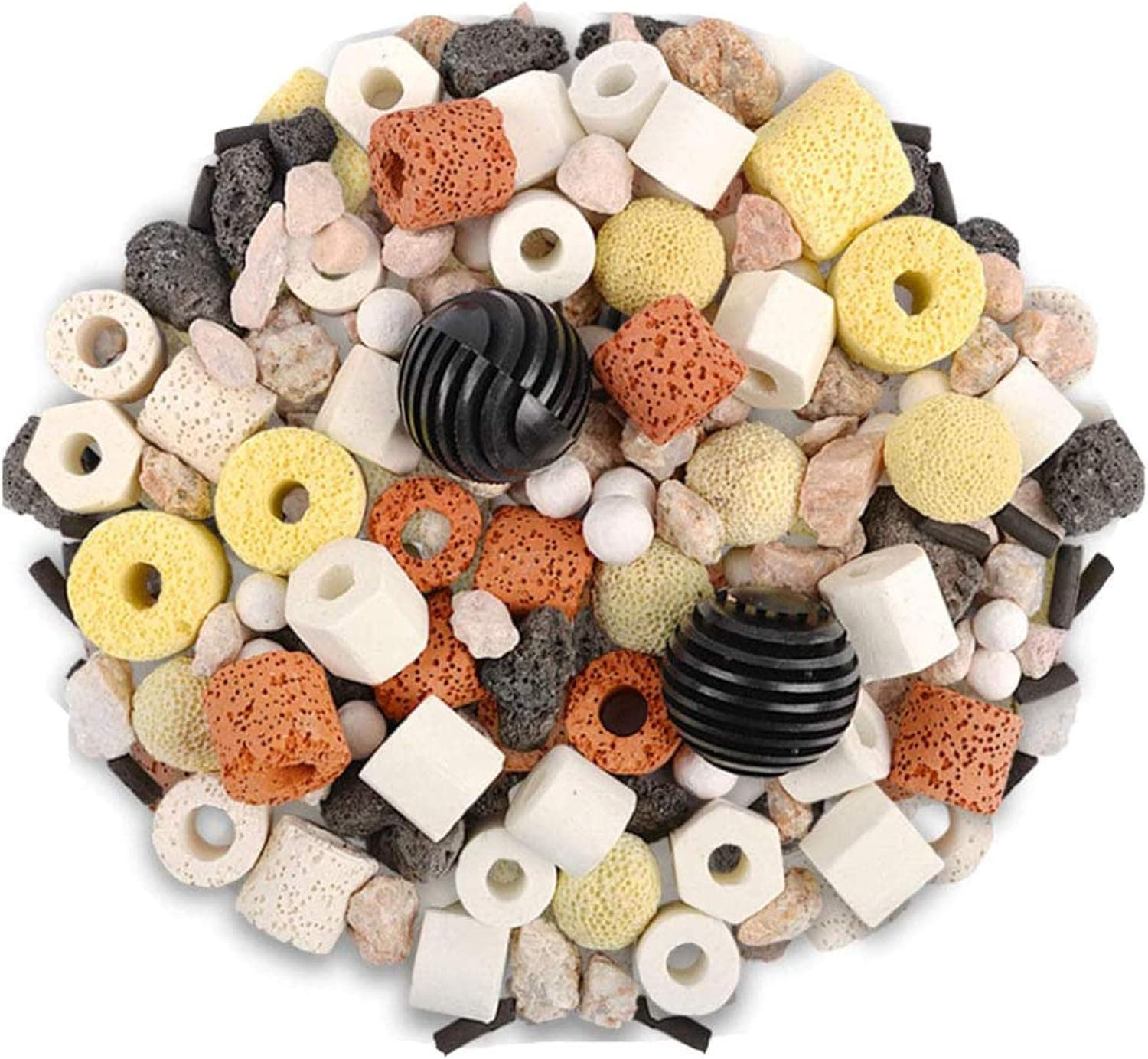 Hamiledyi Aquarium Filter Media 12 in 1 Bio Balls Ceramic Rings 500 Grams with Mesh Bag