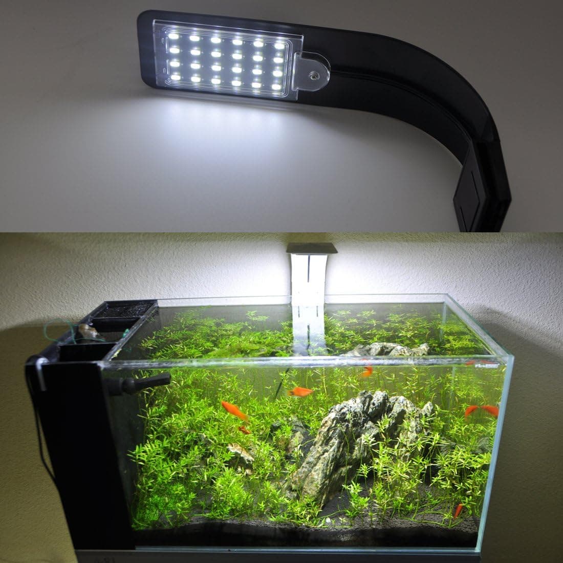 24 LED Aquarium Planted Light 10W Full Spectrum Plant Grow Clip Lamp, White and Blue LED