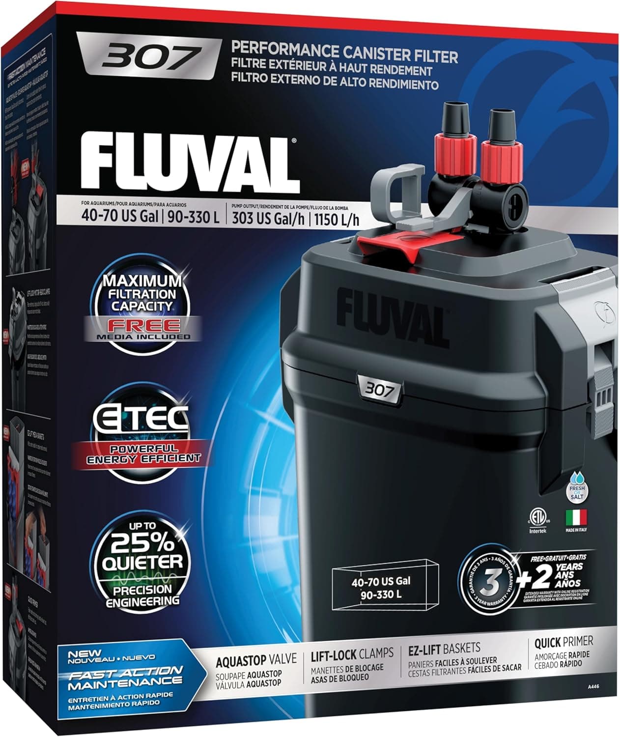 Fluval 307 Performance Canister Filter - for Aquariums Up to 70 Gallons