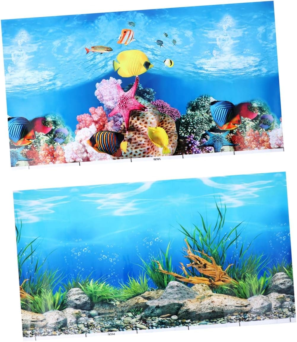 POPETPOP Aquarium Background Sticker 3D Double-Sided Adhesive Wallpaper 52x30cm