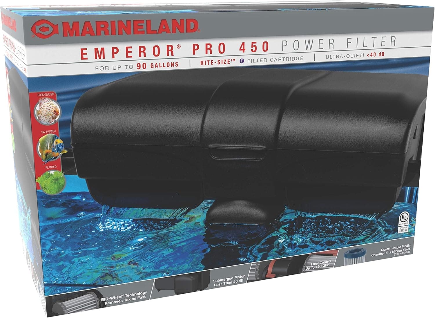 Marineland Bio-Wheel Penguin 450 GPH Power Filter, Hang-On-Back, Up to 90 Gallons