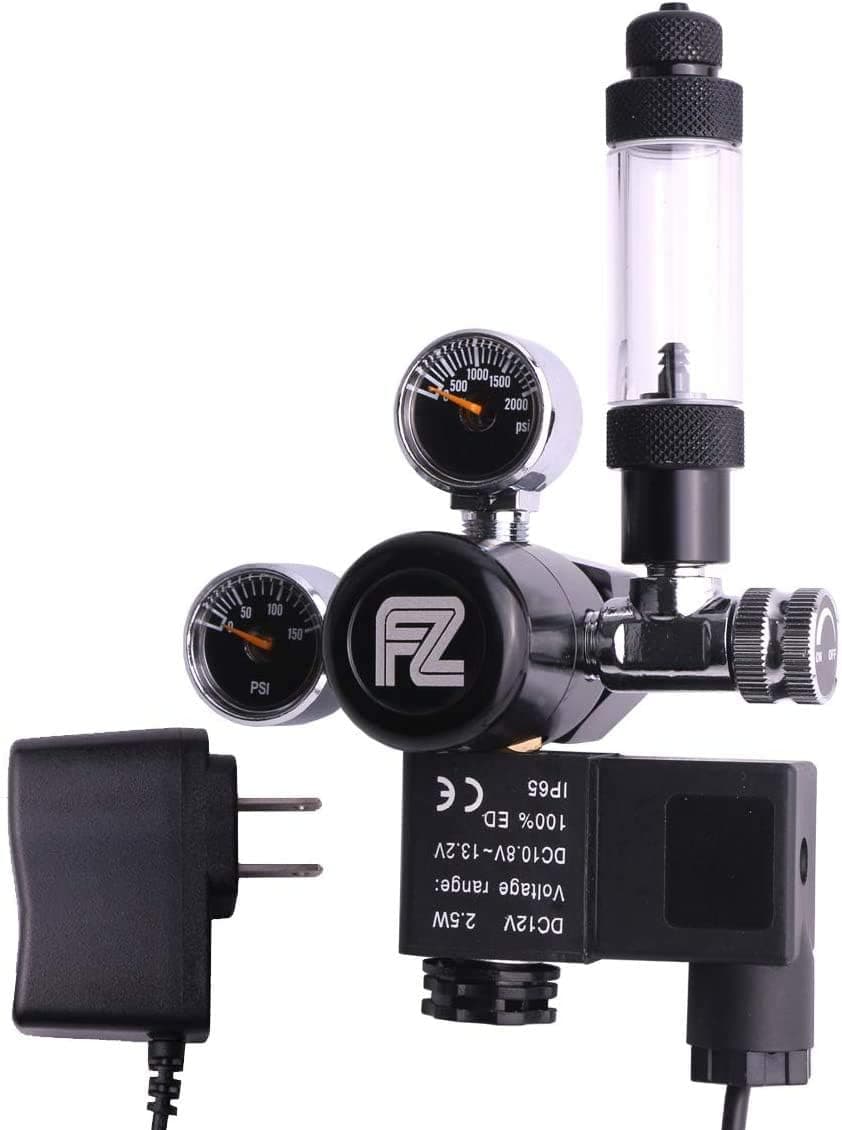 FZONE Aquarium CO2 Regulator AC Solenoid Mini Dual Gauge with Bubble Counter for CGA320