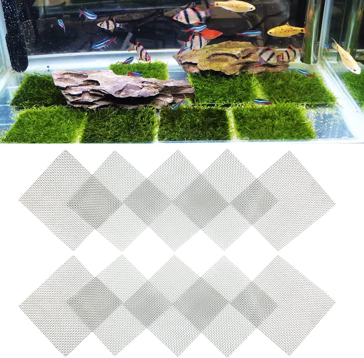 IAFVKAI 10pcs Moss Wall Mesh Kit Stainless Steel Aquatic Wire Mesh Pad