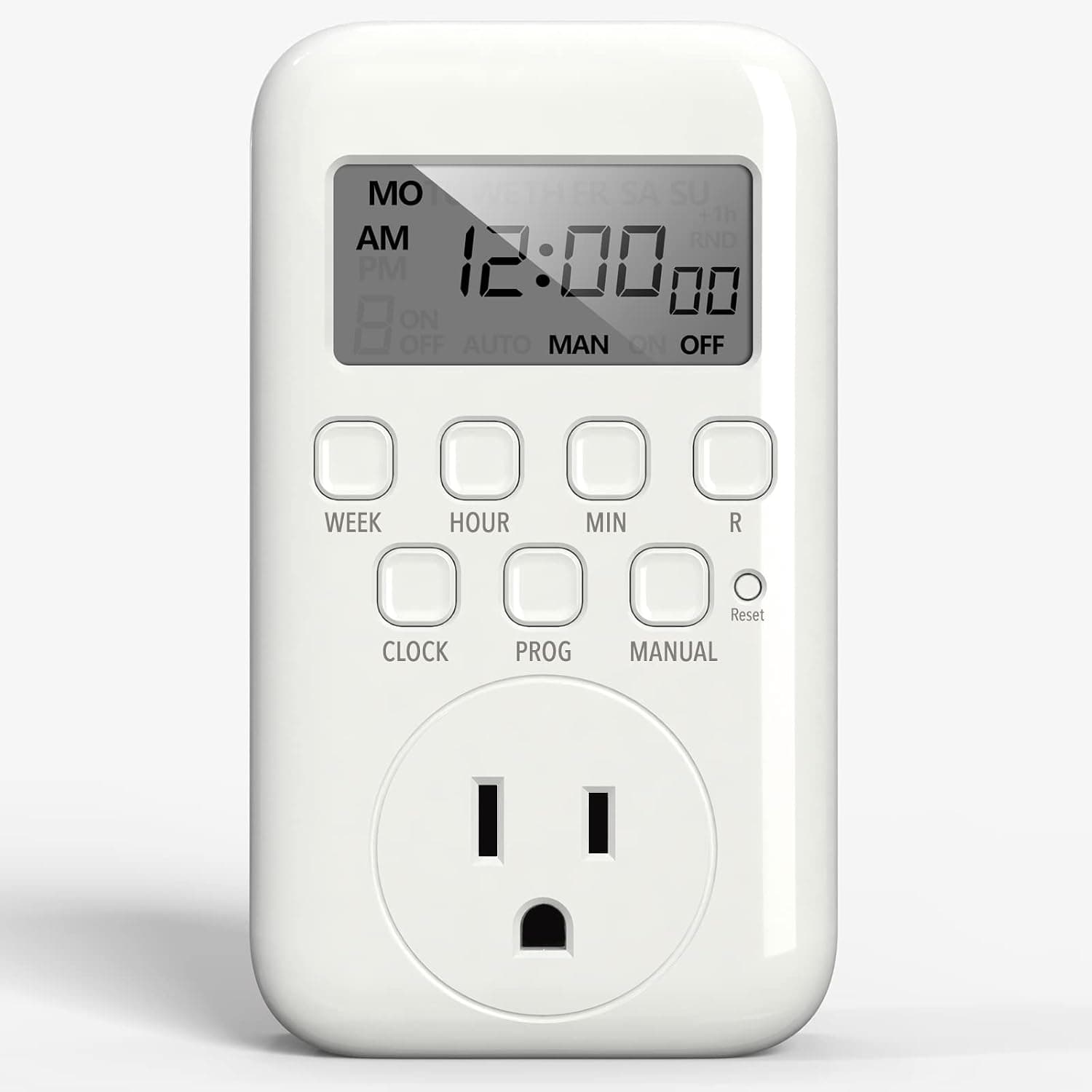 BN-LINK Indoor Digital Timer Outlet, Single Outlet 7 Day Programmable, 8 On/Off Programs, 15A/1875W