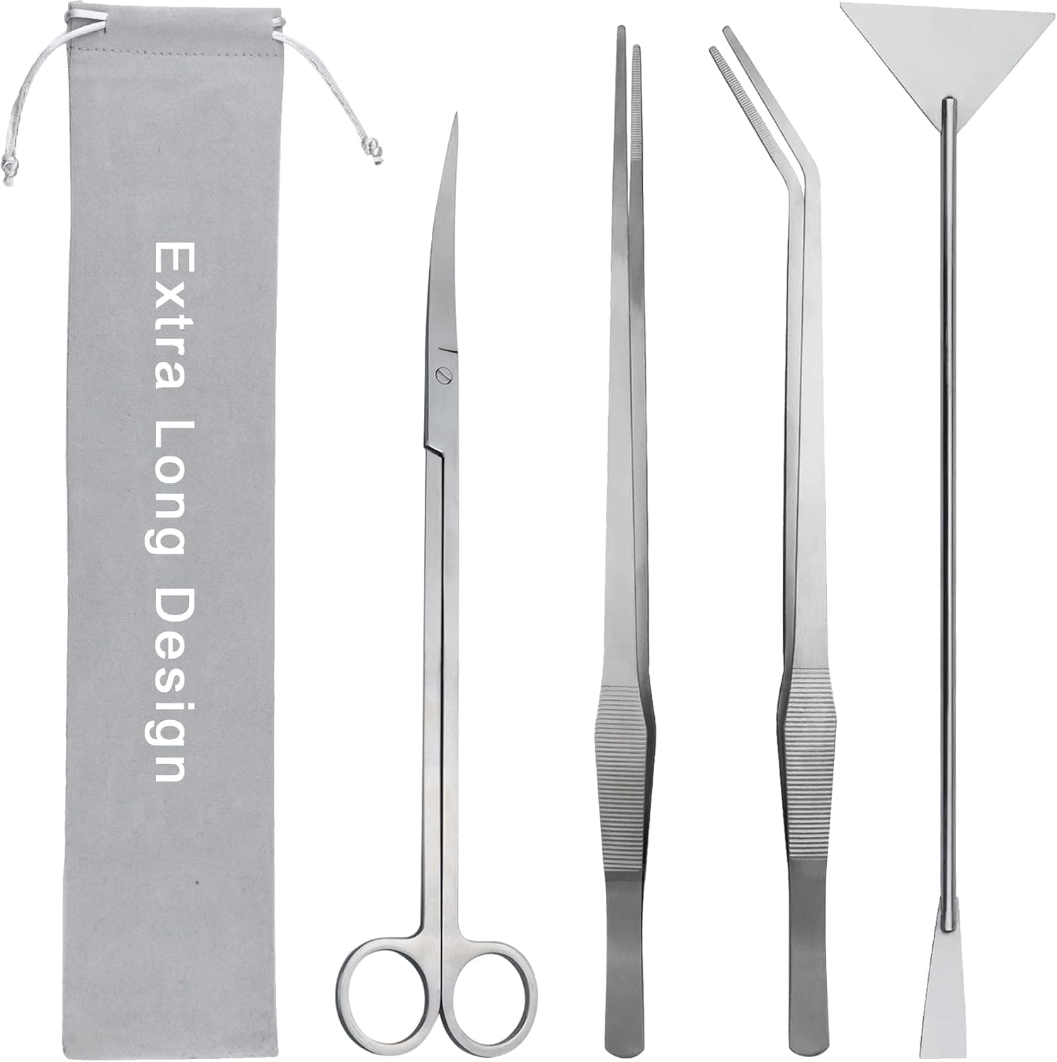 Aquarium Aquascape Tools Kit Long 15 Inch 4 in 1 Tweezers Scissors Spatula Scrapers