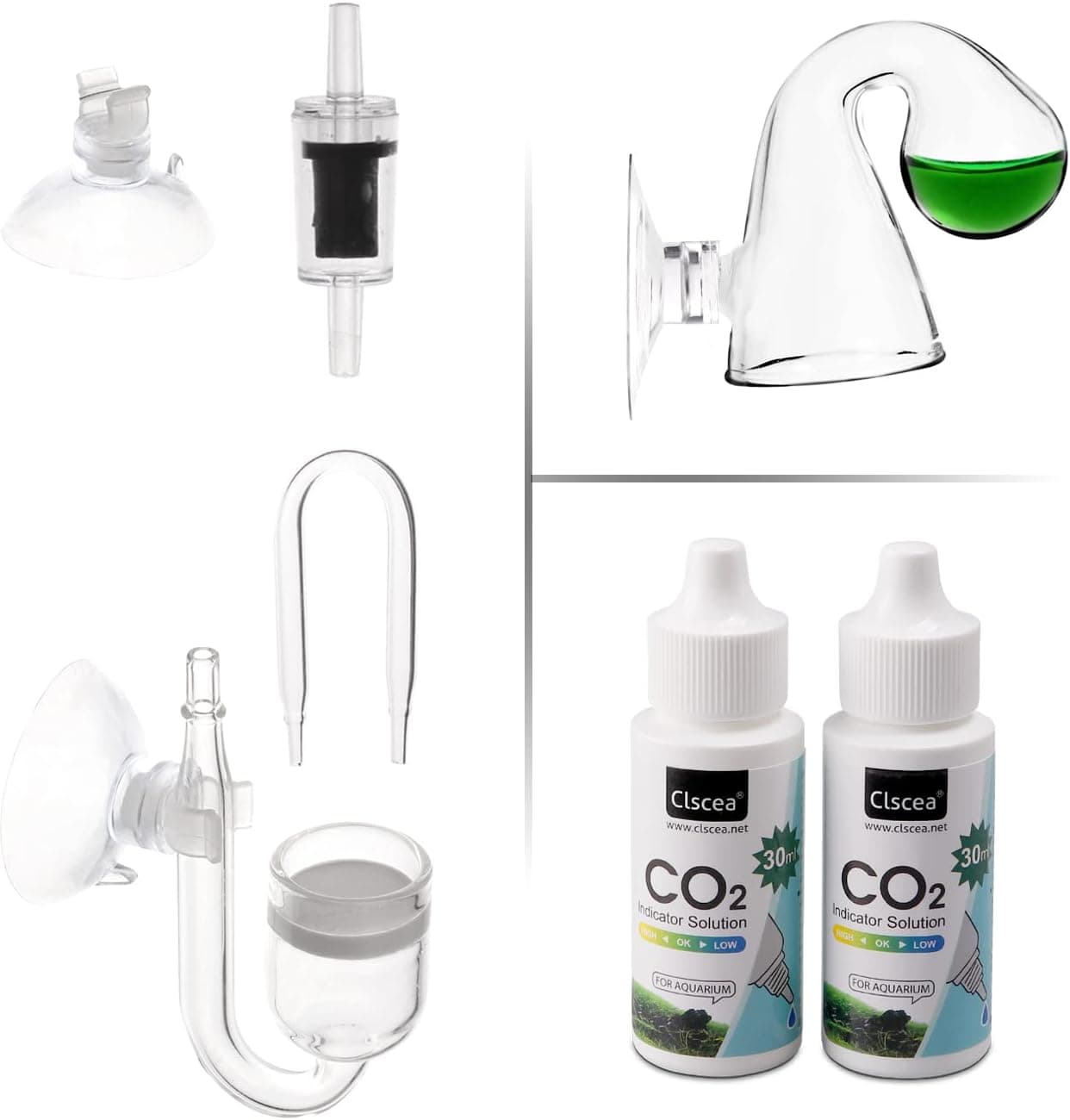 Clscea Aquarium Glass CO2 Diffuser & CO2 Drop Checker & 60ml CO2 Indicator Solution