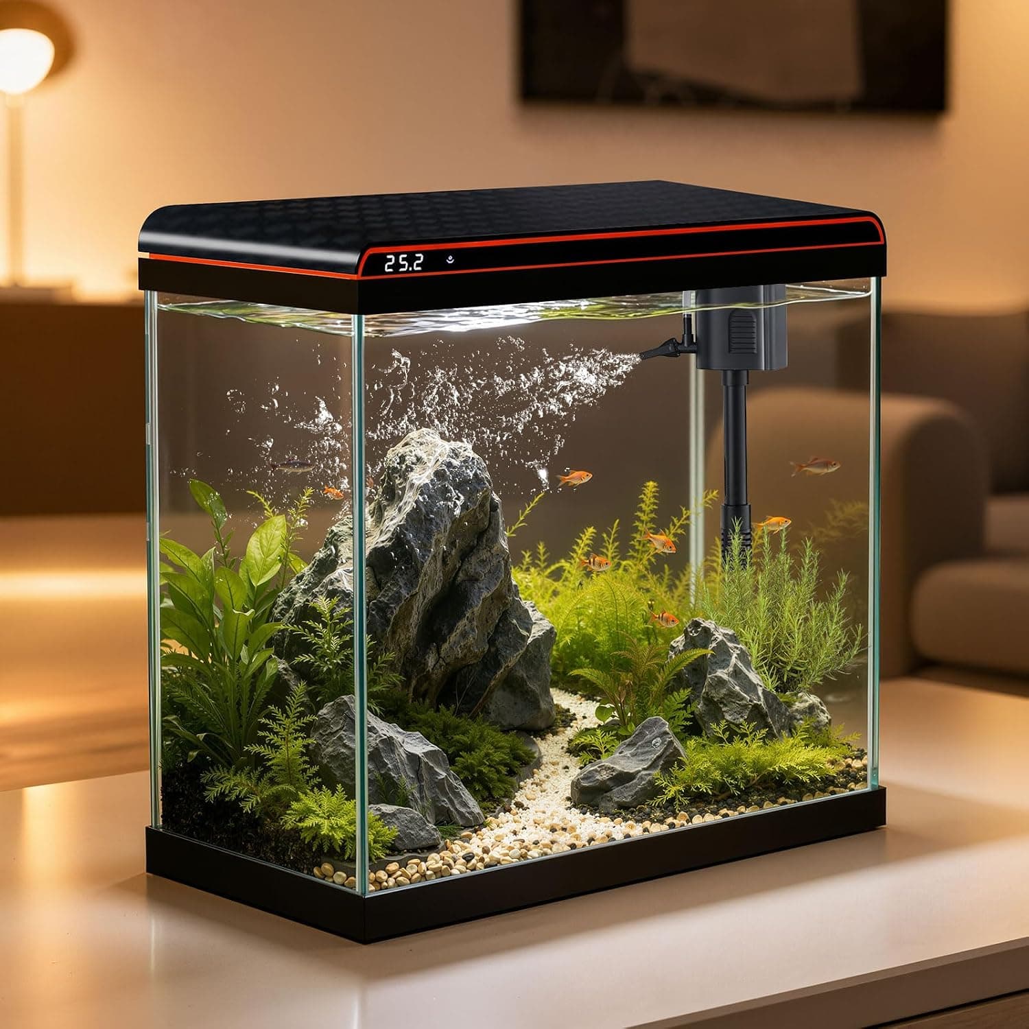 Betta Fish Tank Glass 4 Gallon Self Cleaning Aquarium with LED and Filter