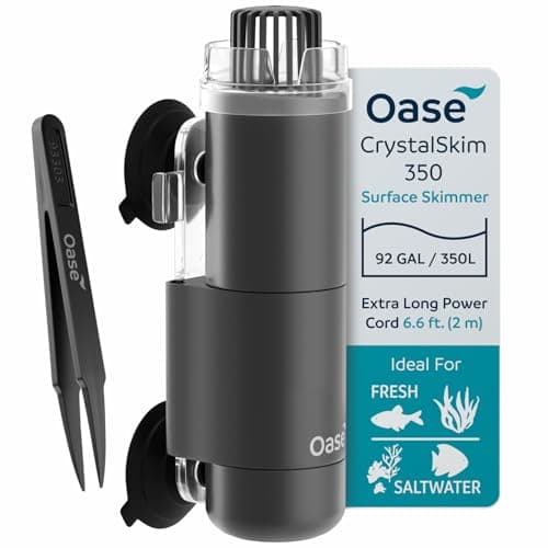 OASE CrystalSkim 350 Surface Skimmer for Freshwater and Marine Aquariums - Compact Internal Filter for Film Oil and Debris Removal, Quiet, Adjustable Flow, Shrimp-Safe, for Tanks up to 92 Gal / 350 L