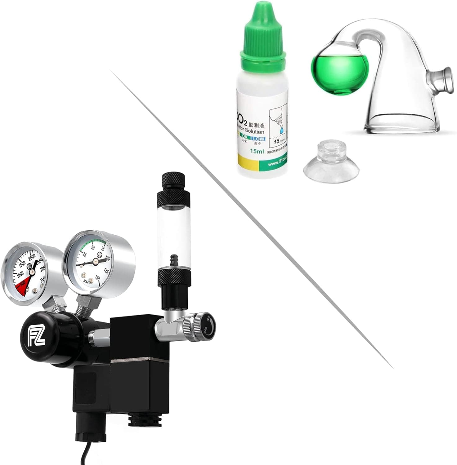 FZONE Aquarium CO2 Regulator DC Solenoid Big Dual Gauge with CO2 Glass Drop Checker