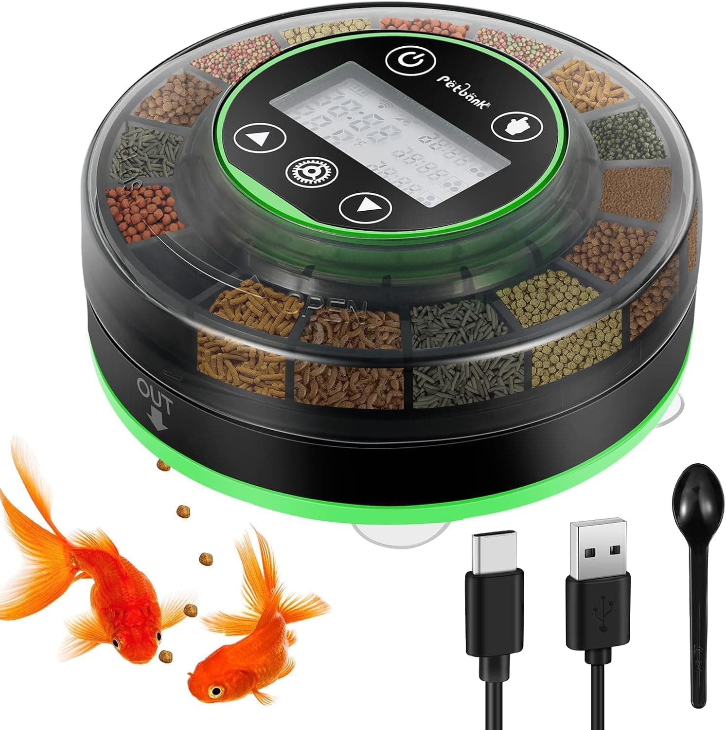 Petbank Automatic Fish Feeder, USB Rechargeable, LCD Display
