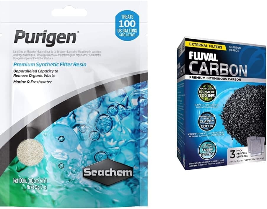 Seachem Purigen Organic Filtration Resin 100 ml and Fluval Carbon Filter Media