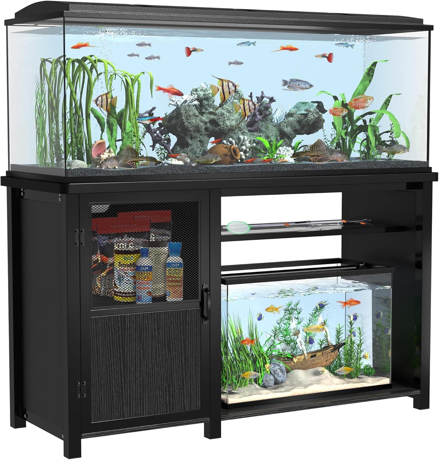 GDLF 55-75 Gallon Fish Tank Stand, Heavy Duty Metal Aquarium Stand with Cabinet, 850LBS Black