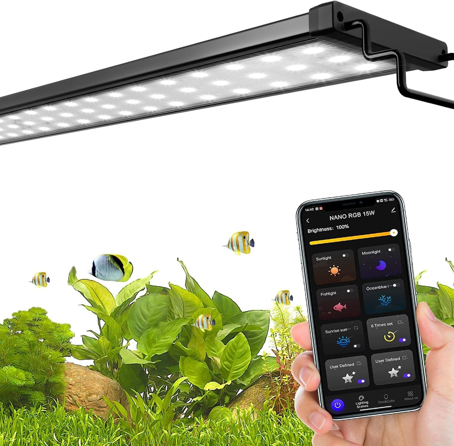 Smart Aquarium Light with App Control, Full Spectrum, 24/7 Cycle, 8 Colors, 25W for 18-24" Planted Tank