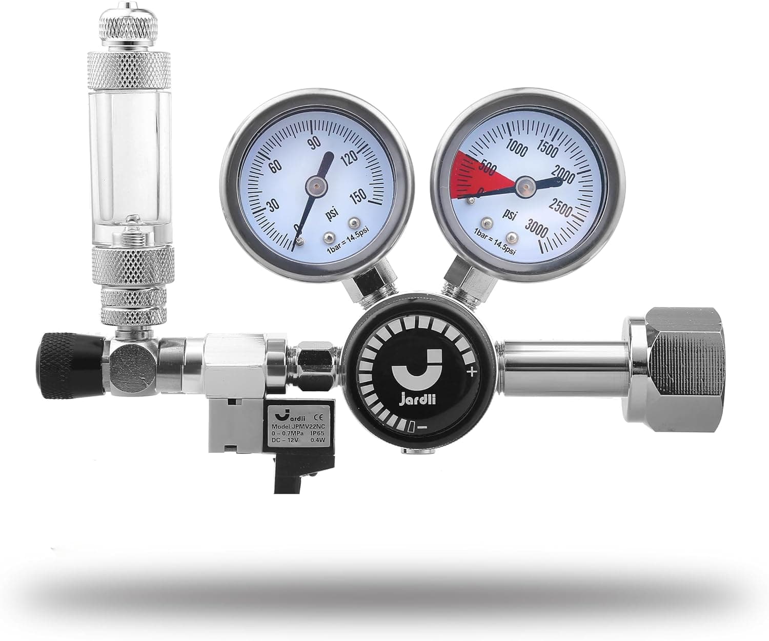JARDLI Aquarium Dual Stage CO2 Regulator with Solenoid, Bubble Counter and Dual Gauge (PRO-S1)
