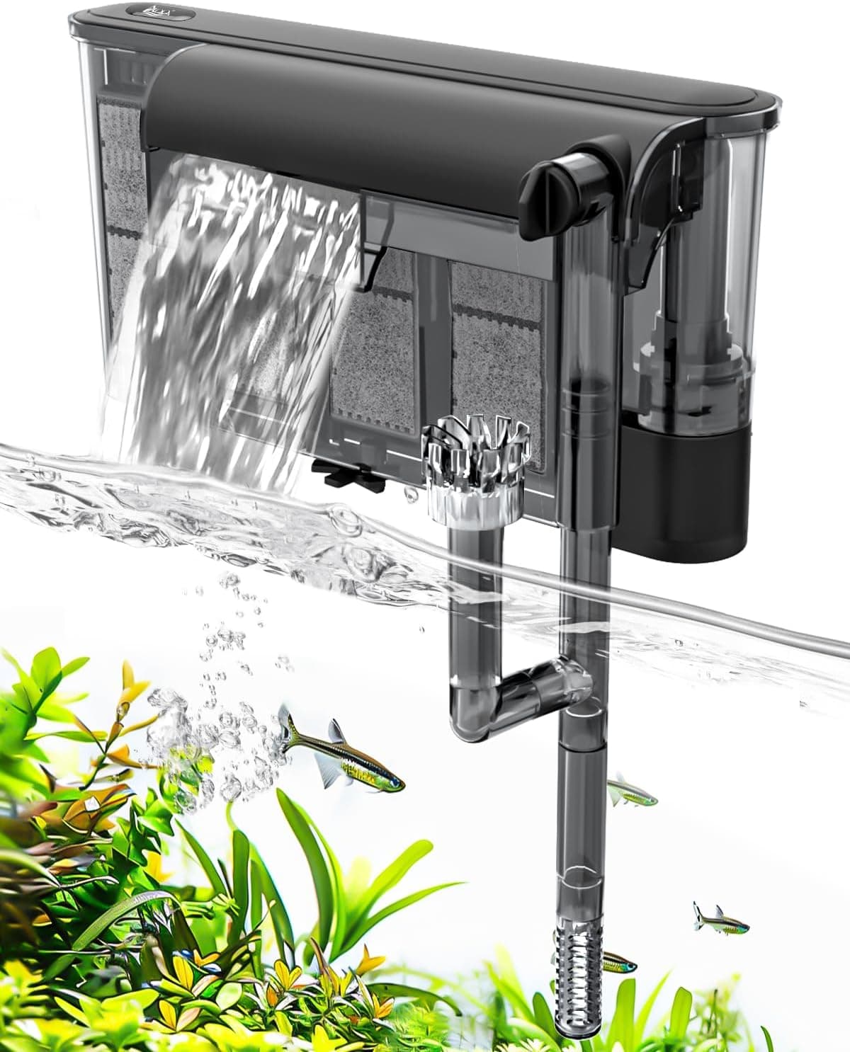 AQQA Hang On Back Aquarium Filter, Adjustable Waterfall with Skimmer (17-23 Gallon) XL