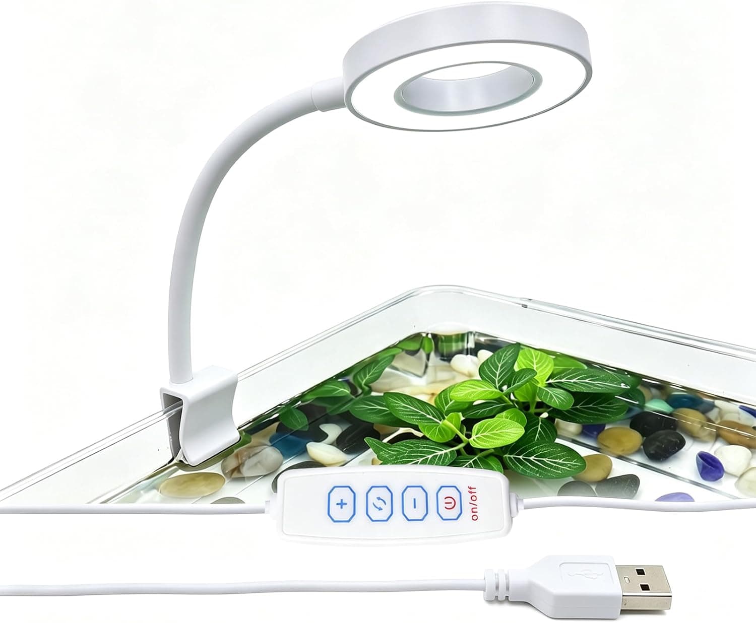 PUEUTU Small Aquarium Light Clip on USB Full Spectrum with Dimmer for 1-5 Gal Betta Tank