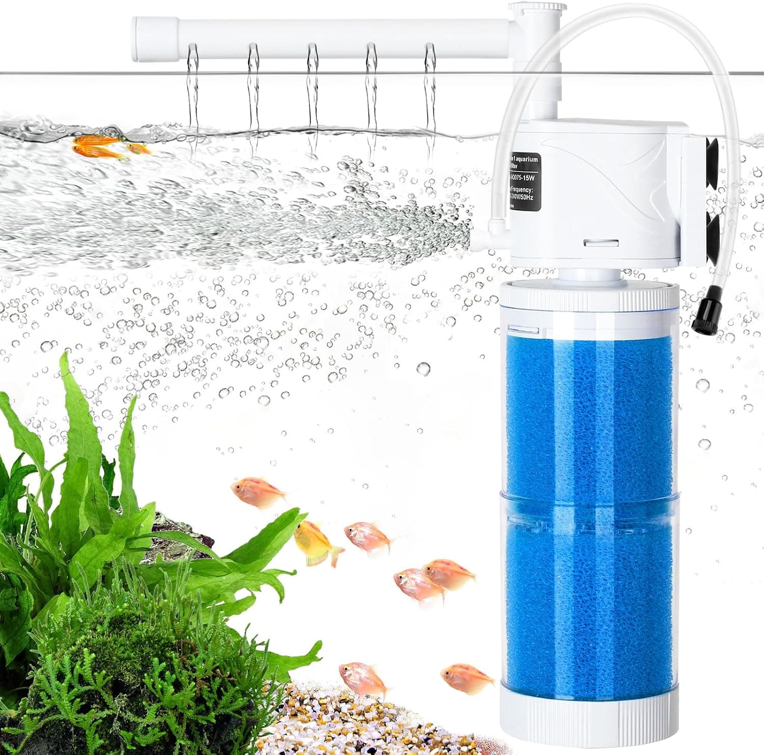 AQQA Submersible Aquarium Filter Whisper Internal Power for 50-100 Gallon (260GPH)