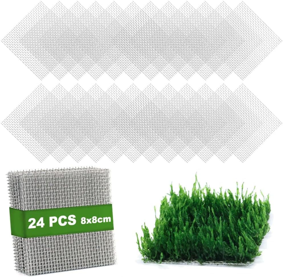 LINLAN 24 Pieces 3.1x3.1in 304 Stainless Steel Aquatic Moss Wall Mesh