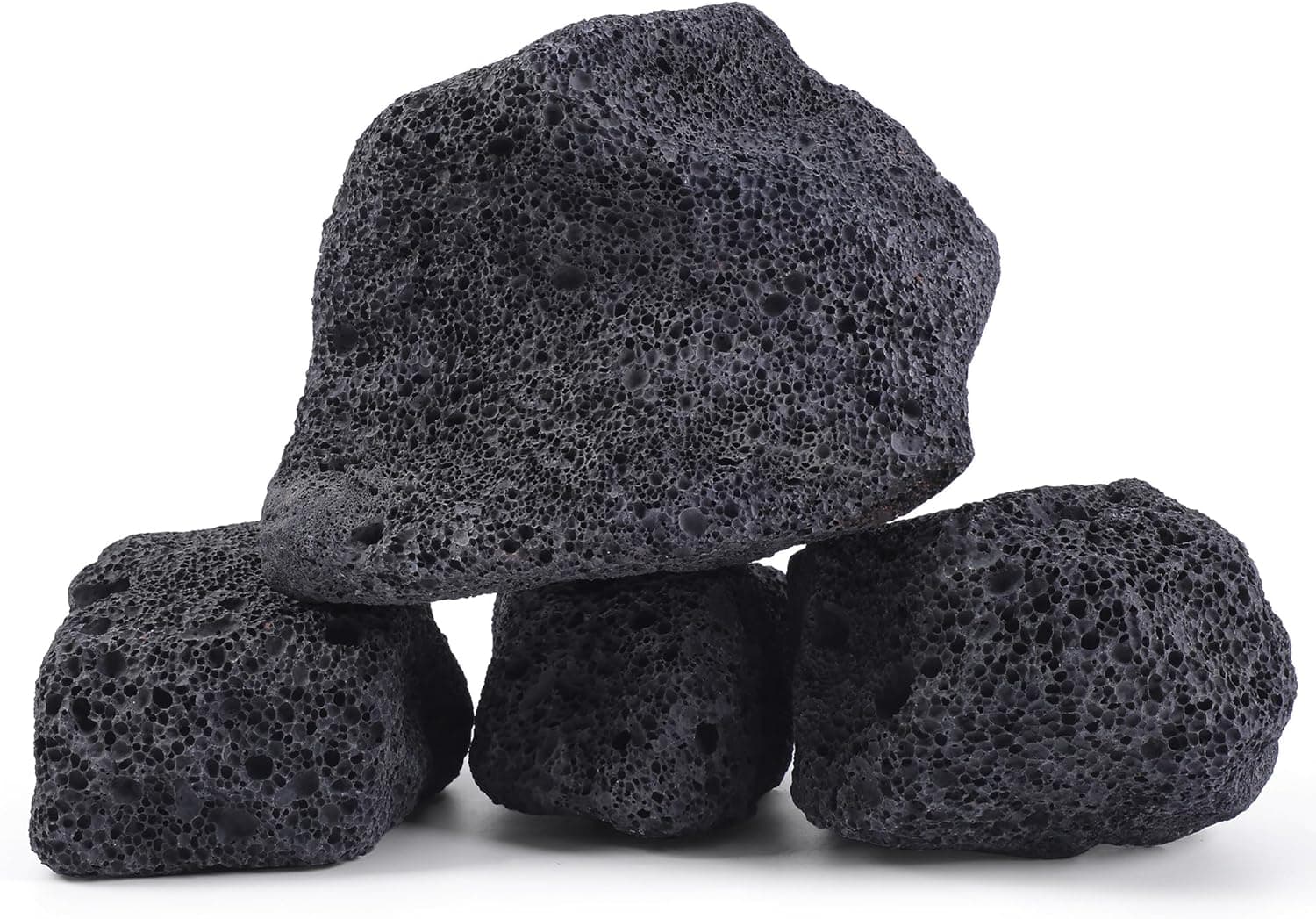 FISCAPE 6-8 Inches Large Natural Black Lava Rock 4 PCS Aquarium Rocks
