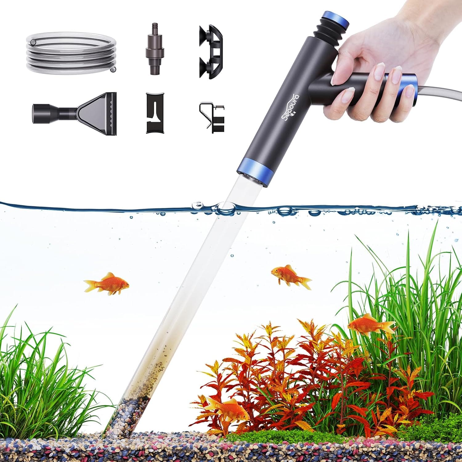 SEAOURA Gravel Vacuum for Aquarium Siphon, Air Push Button