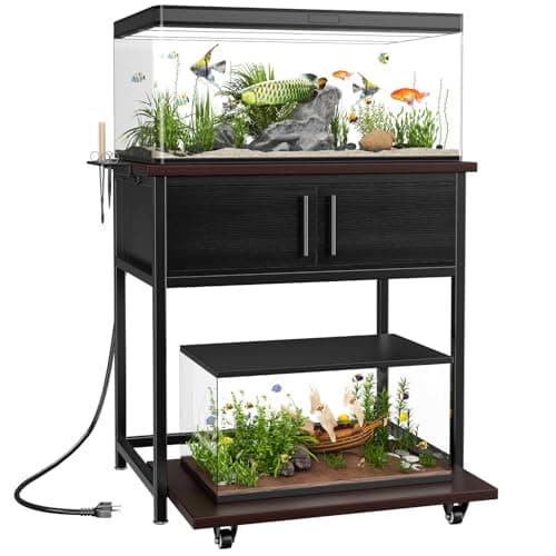 POKIPO 20-29 Gallon Fish Tank Stand with Power Outlet and Slide-Out Shelf