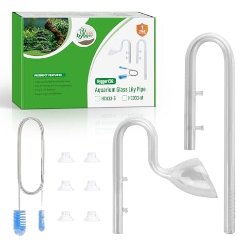 Hygger CO2 17mm Aquarium Glass Lily Pipe with Inflow, Outflow and Brush & 6 Suction Cups for 5/8" ID (16/22mm) Tubing