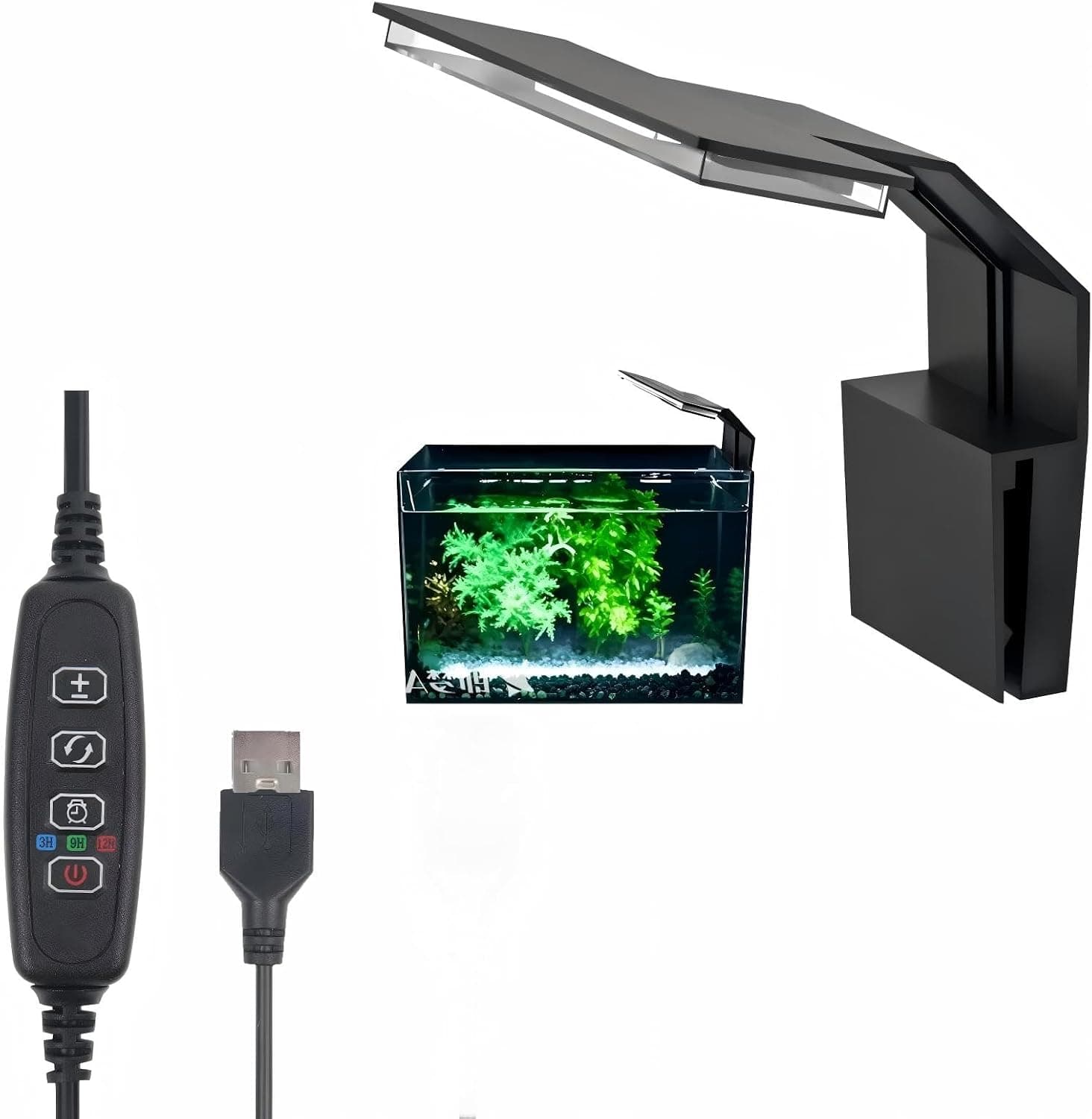 7W Nano Aquarium Light Clip-On with Timer & 9-Level Dimming, 3 Colors for 1-5 Gallon Tanks, USB