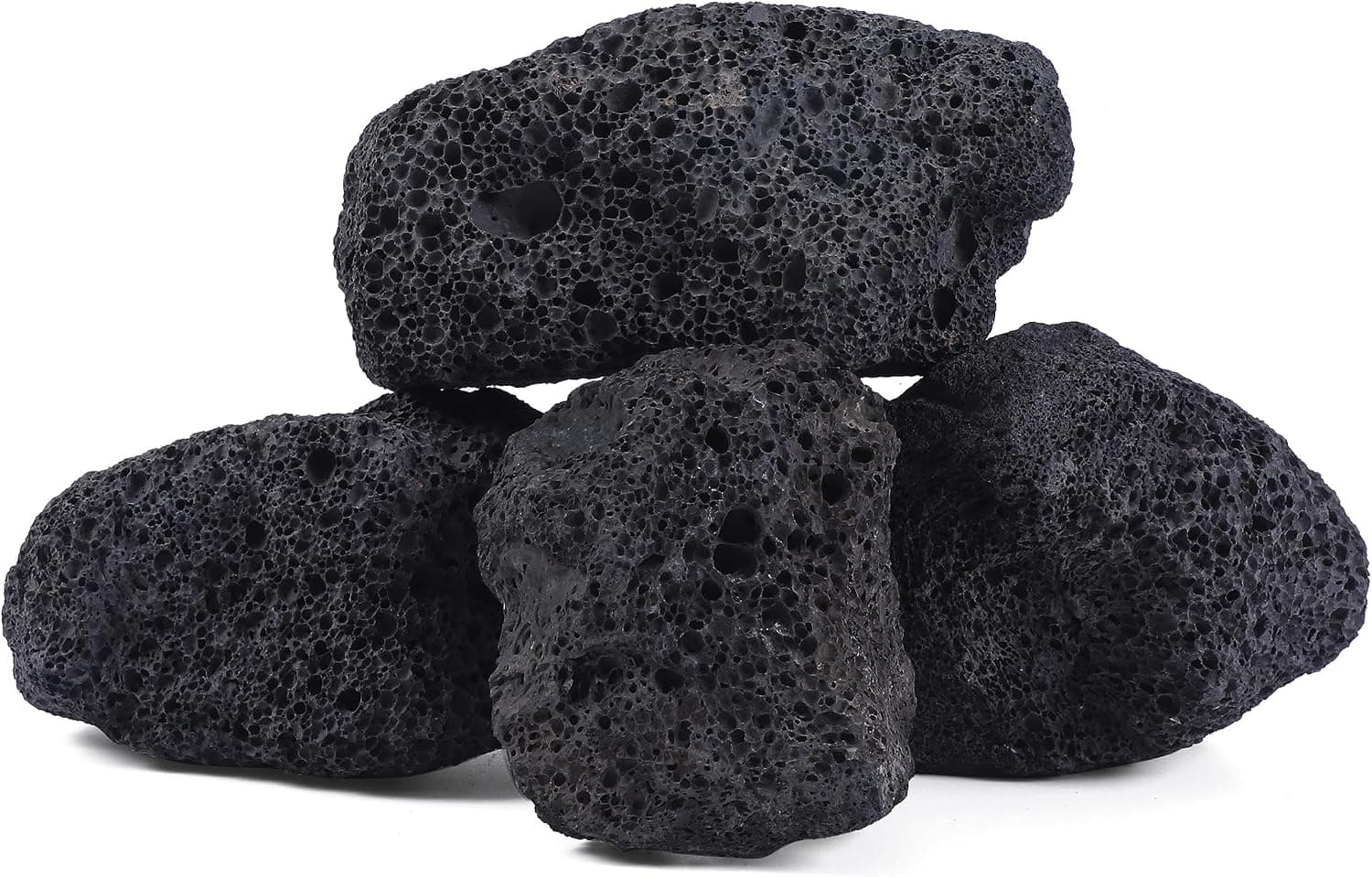 FISCAPE 6.1-8.1 Inches Natural Black Lava Rock, 4 PCS Large Aquarium Rocks