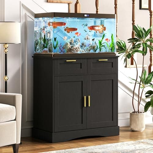 Terroute 20 Gallon Fish Tank Stand, with Storage Cabinet and 2 Drawers Fish Tank Stand, Fish Tank Accessories Storage, for 20-29 Gallon Aquarium Stands PTBX01BK (Black, 30.71'' x 15.75'')